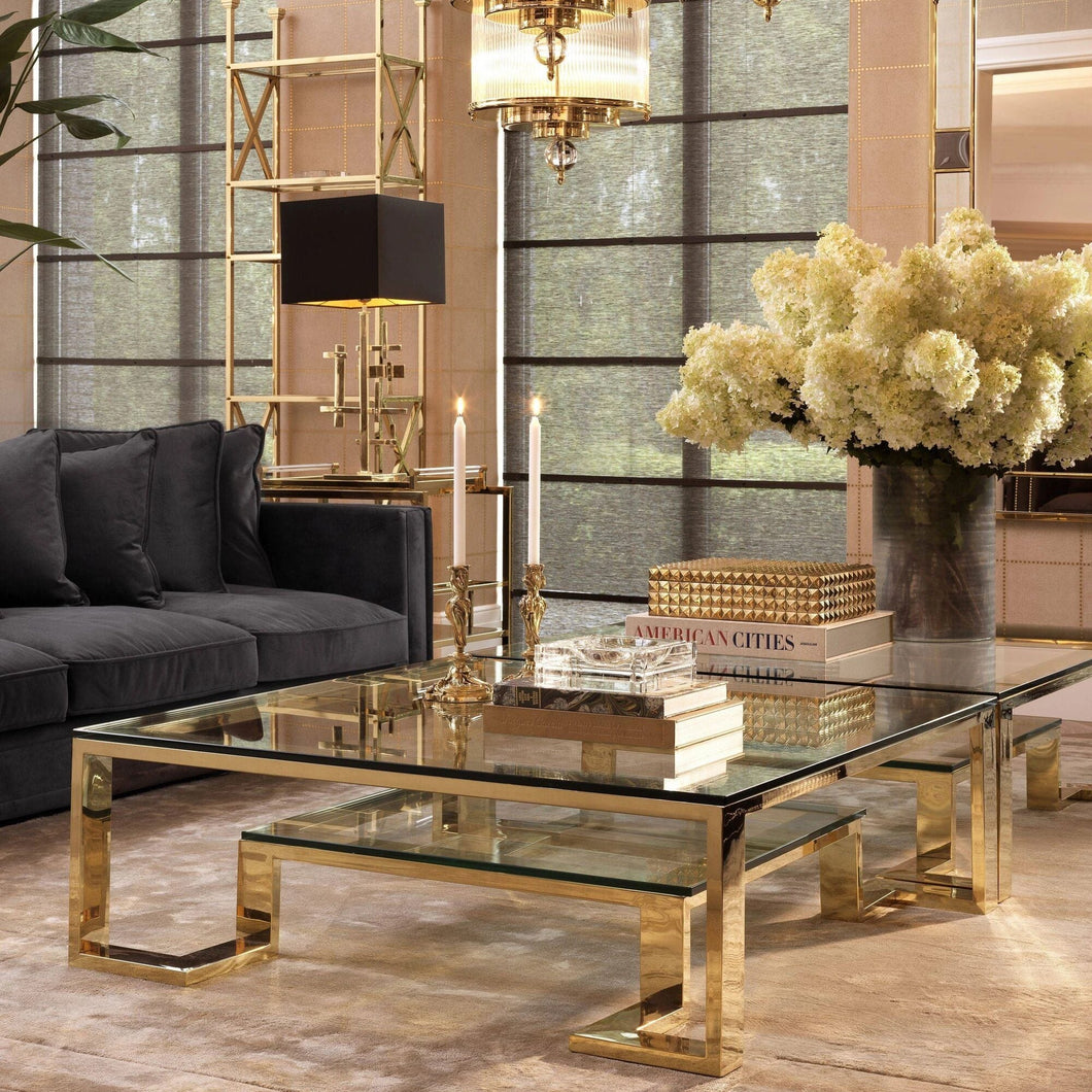 TWO LEVEL GOLD COFFEE TABLE