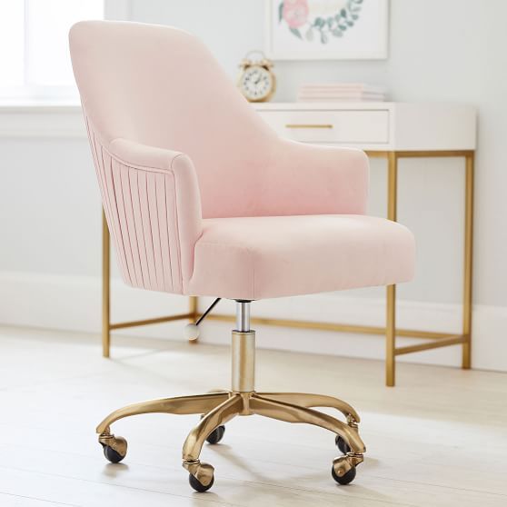 Pink Pleated Swivel Desk Chair