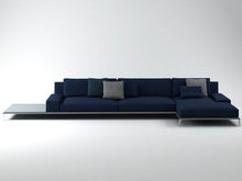 Load image into Gallery viewer, Navy blue modern sectional sofa with side table
