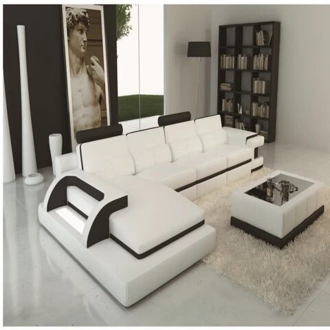 White And Black Contemporary Leather Sectional Sofa