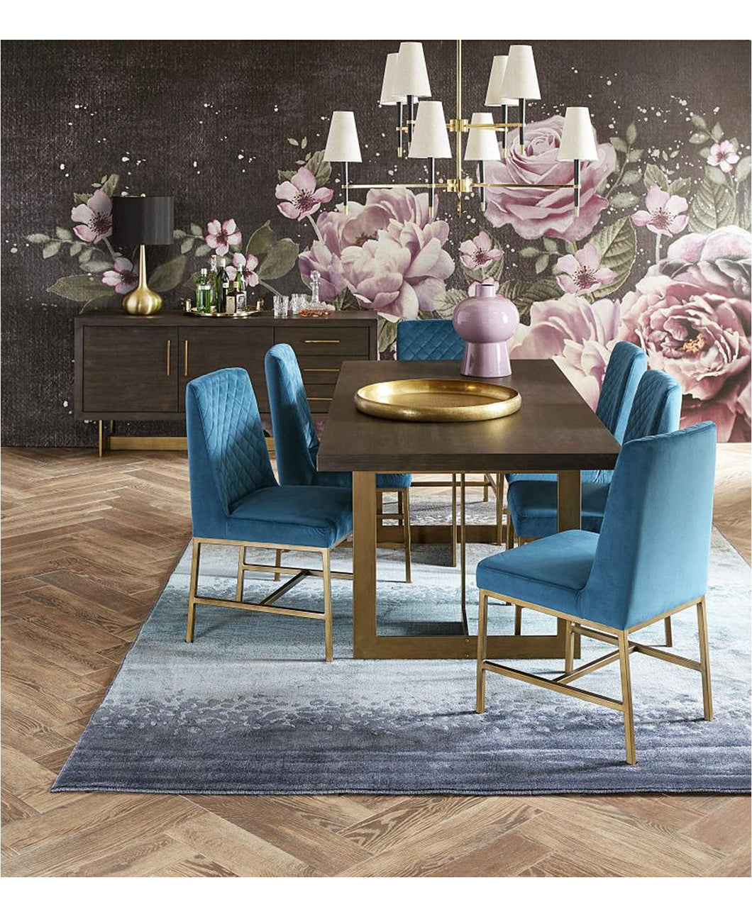 Modern blue Rectangular Dining table with 4 chair's