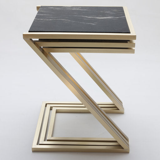 Z SET OF 3 BLACK MARBLE NESTING TABLES