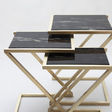 Load image into Gallery viewer, Z SET OF 3 BLACK MARBLE NESTING TABLES
