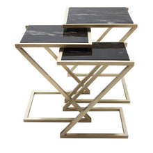 Load image into Gallery viewer, Z SET OF 3 BLACK MARBLE NESTING TABLES
