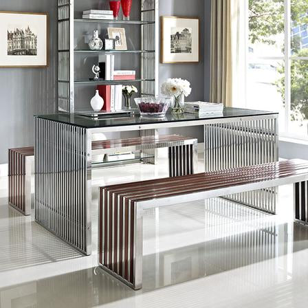 Modern Stainless Steel Dining Table with 2 Bench