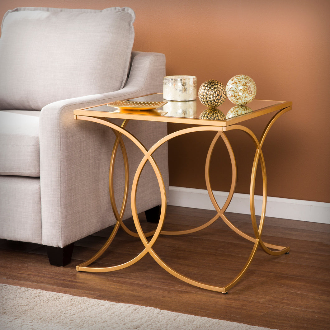 Milani Gold Geometric End Table w/ Mirrored Top