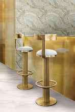 Load image into Gallery viewer, stainless steel finished in gold Bar Stool and Genuine Leather
