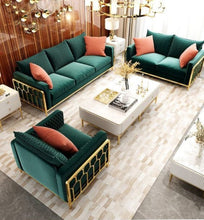 Load image into Gallery viewer, Green velvet Stainless steel sofa set
