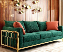 Load image into Gallery viewer, Green velvet Stainless steel sofa set
