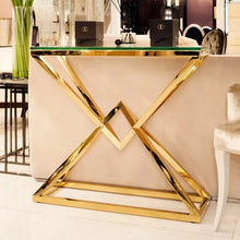 Load image into Gallery viewer, Contemporary Gold Glass Console Table
