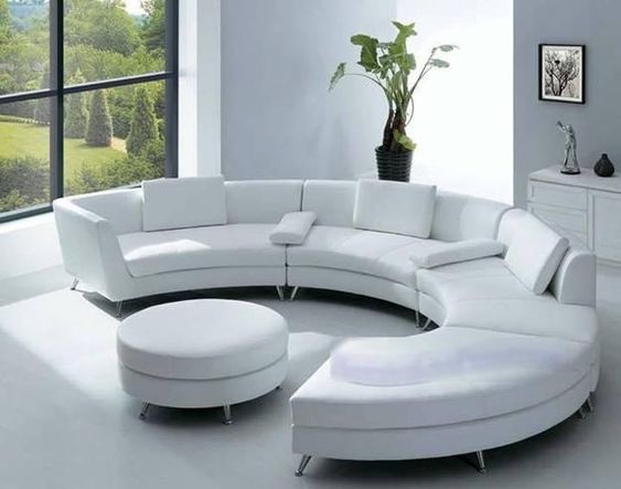 Modern Curved Top Grain Round Leather Sofa