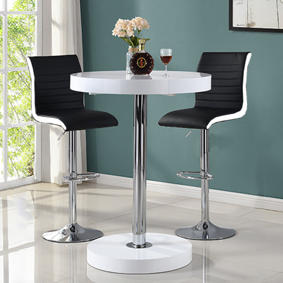 Havana Bar Table In White With 2 Ripple White Bar Stools