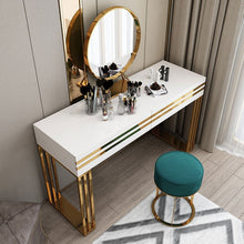 Load image into Gallery viewer, White Vanity Table Set White Dressing Table with 2-Drawers &amp; Mirror Stool
