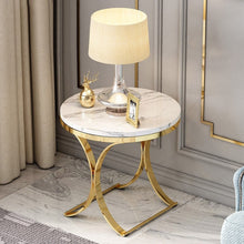 Load image into Gallery viewer, Modern Luxurious Round Black Faux Marble Side Table X-Base End Table in Gold
