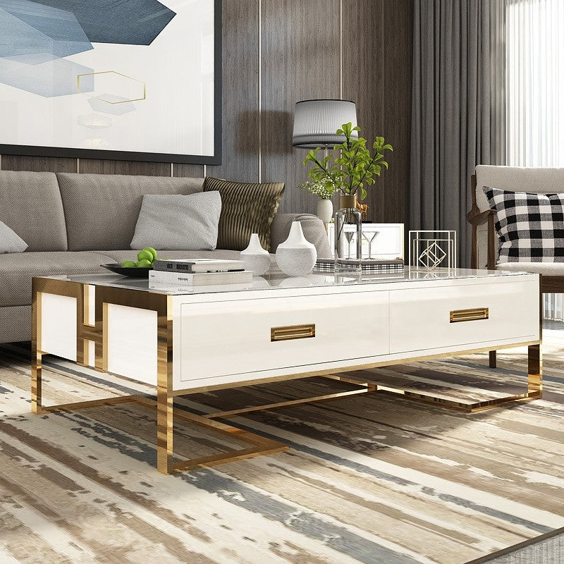 Jocise Contemporary White Rectangular Storage Coffee Table