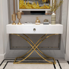 Load image into Gallery viewer, Console Table with Drawer Entryway Table Contemporary for Hallway X Gold Base
