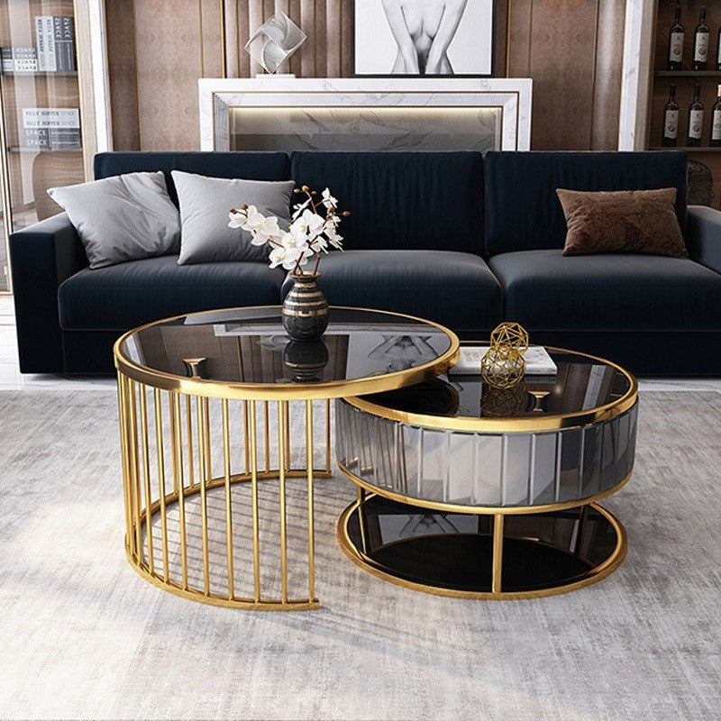 Modern Round Gold & Gray Nesting Coffee Table