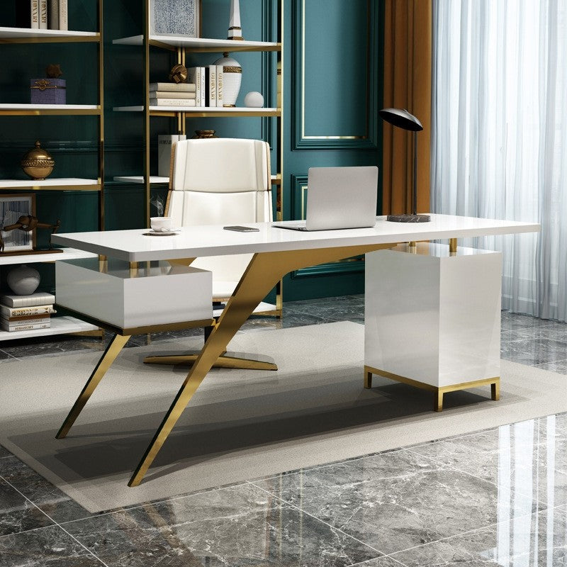 Ultra Modern White Office Desk with Cabinet