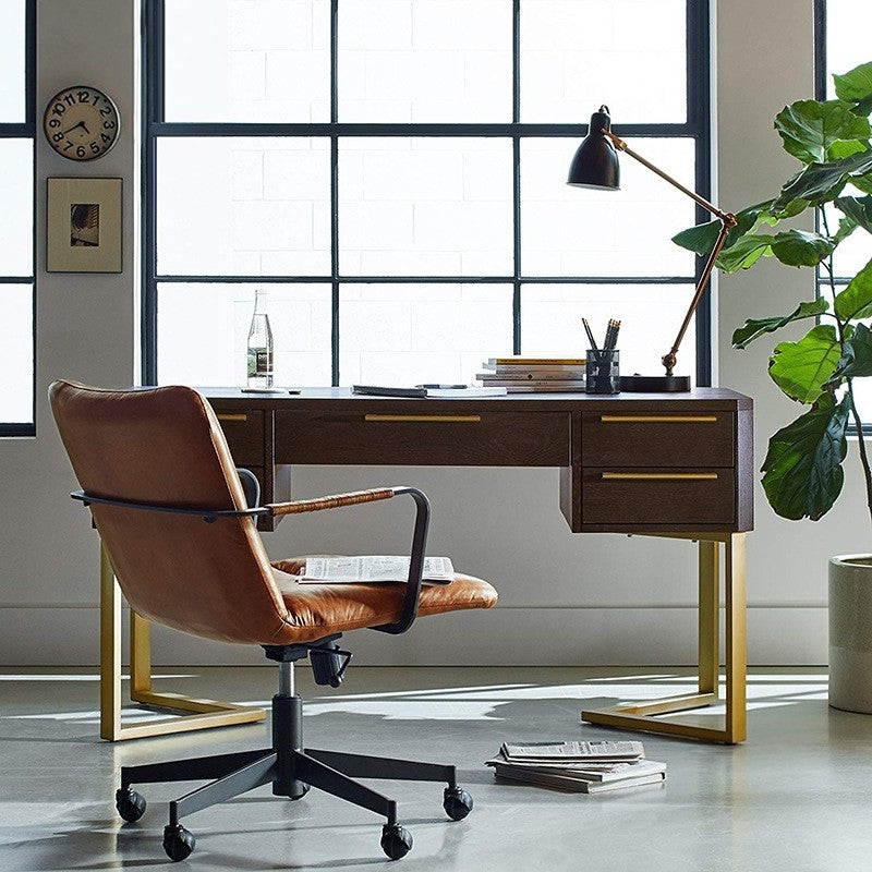 Office/Computer Desk 5-Drawer with Gold Base