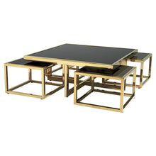 Load image into Gallery viewer, Black Glass Square Nesting Gold Coffee Table
