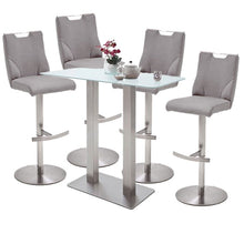 Load image into Gallery viewer, Soho White Glass Bar Table With 4 Jiulia Ice Grey Stools
